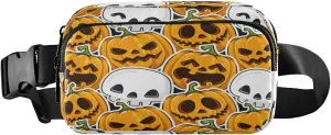 Boccsty Halloween Pumpkins Belt Bag for Women Men Skull Fanny Pack Small Waist Pouch Crossbody Bags for Outdoor Hiking Running Travel
