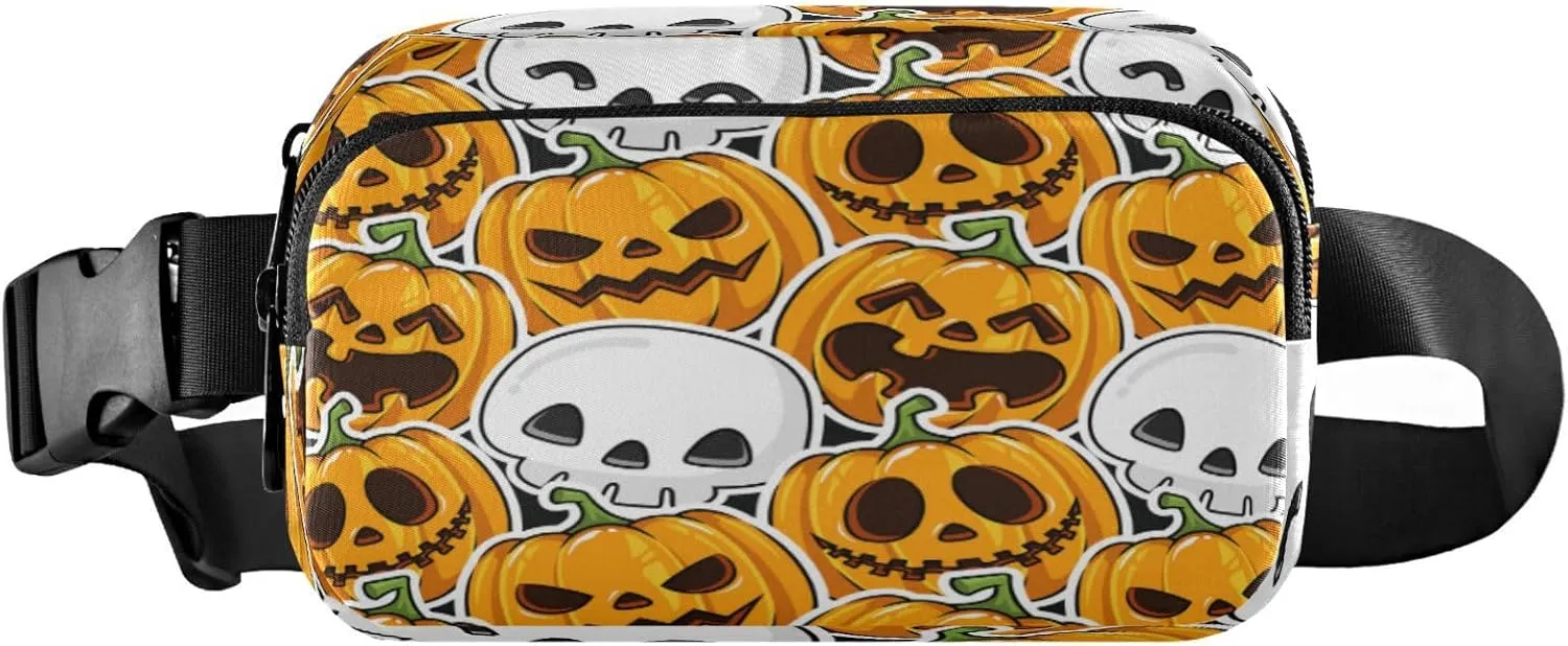 Boccsty Halloween Pumpkins Belt Bag for Women Men Skull Fanny Pack Small Waist Pouch Crossbody Bags for Outdoor Hiking Running Travel
