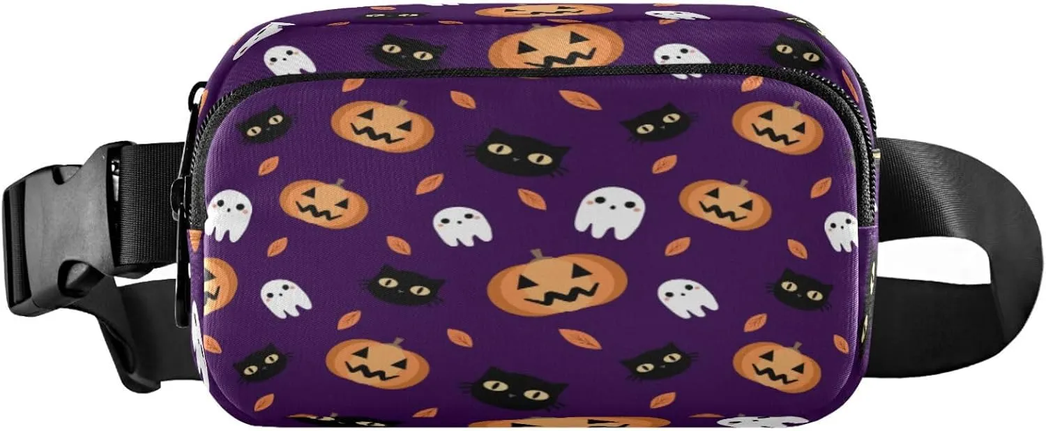 Boccsty Halloween Pumpkins Skulls Ghosts Belt Bag for Women Men Fanny Pack Small Waist Pouch Crossbody Bags for Outdoor Hiking Running Travel