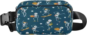 Boccsty Halloween Skate Skeletons Belt Bag for Women Men Fanny Pack Small Waist Pouch Crossbody Bags for Outdoor Hiking Running Travel