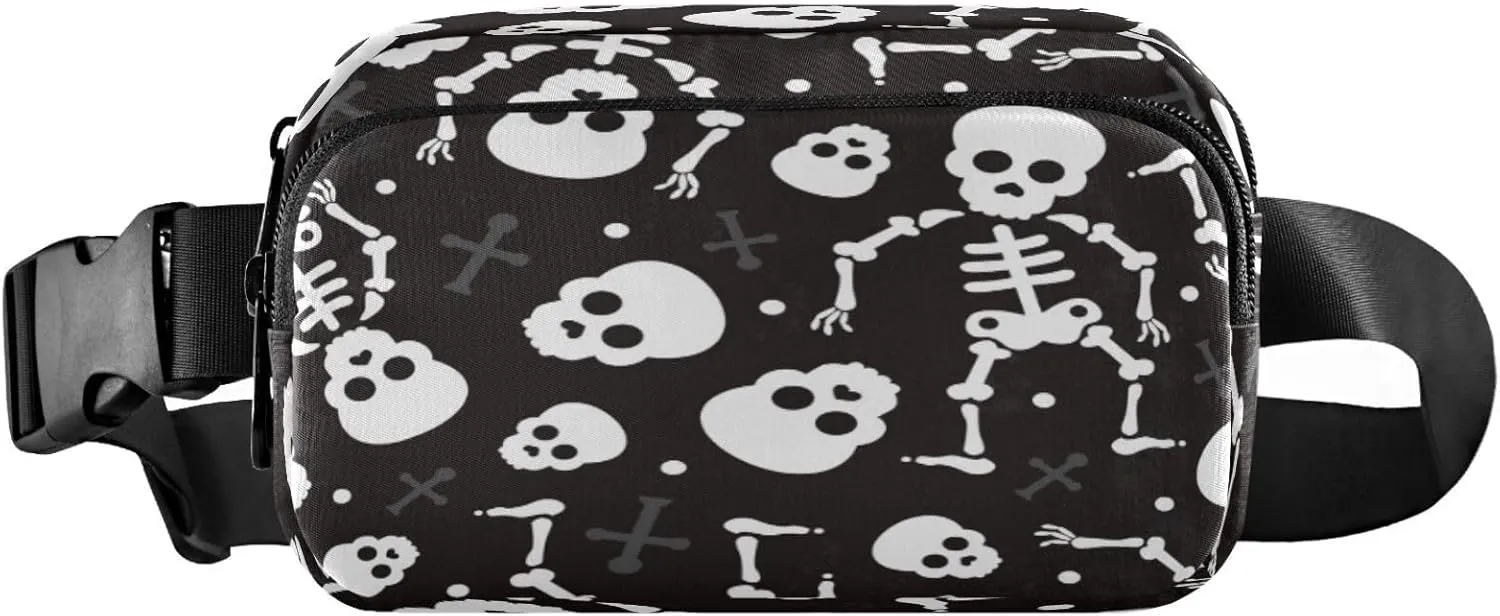 Boccsty Halloween Skeleton Belt Bag for Women Men Death Skull Fanny Pack Small Waist Pouch Crossbody Bags for Outdoor Hiking Running Travel