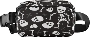 Boccsty Halloween Skeleton Belt Bag for Women Men Death Skull Fanny Pack Small Waist Pouch Crossbody Bags for Outdoor Hiking Running Travel