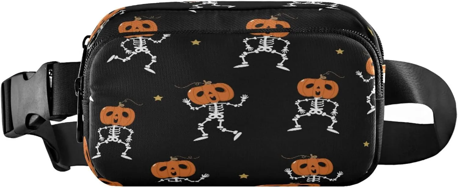 Boccsty Halloween Skeleton Pumpkin Belt Bag for Women Men Fanny Pack Small Waist Pouch Crossbody Bags for Outdoor Hiking Running Travel