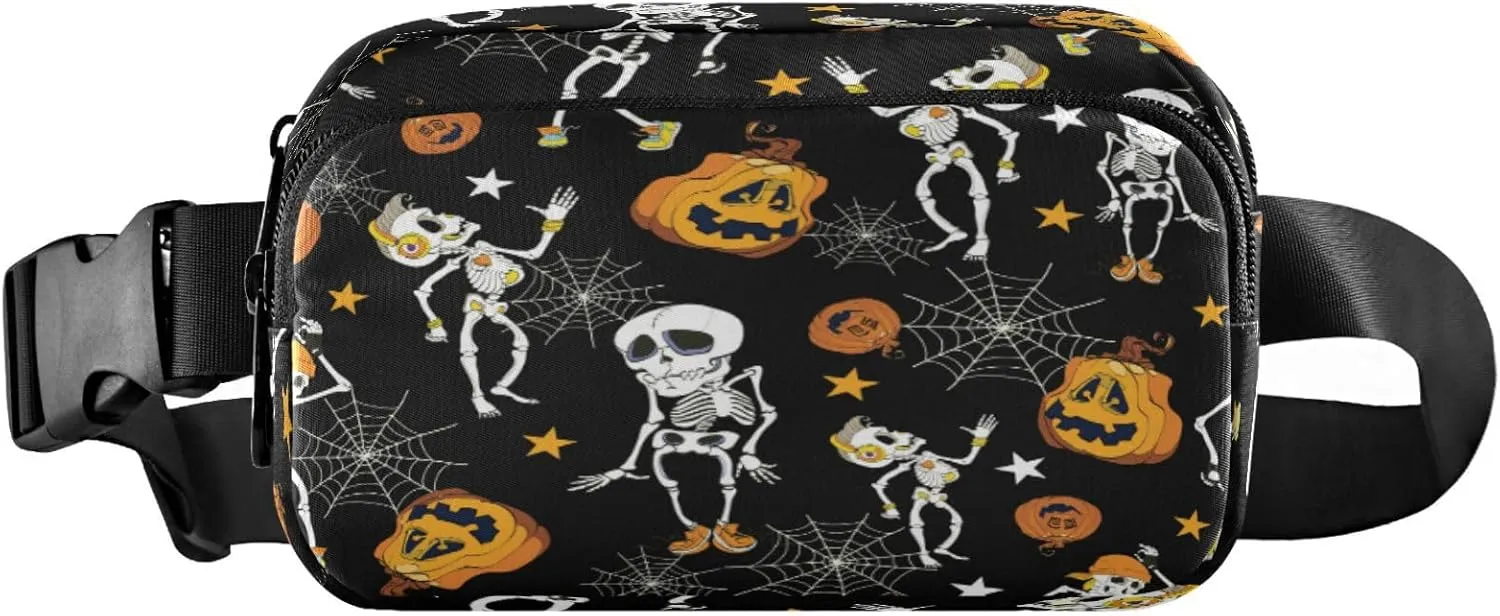 Boccsty Halloween Skeletons Belt Bag for Women Men Pumpkins Fanny Pack Small Waist Pouch Crossbody Bags for Outdoor Hiking Running Travel