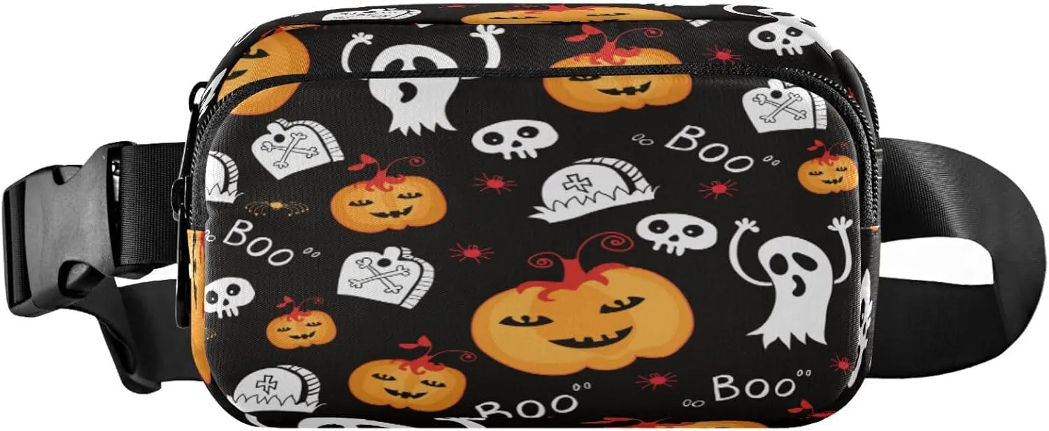 Boccsty Halloween Skull Belt Bag for Women Men Pumpkin Ghost Fanny Pack Small Waist Pouch Crossbody Bags for Outdoor Hiking Running Travel
