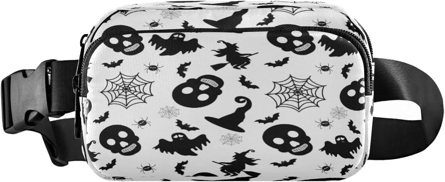 Boccsty Halloween Skull Belt Bag for Women Men Witch Ghost Fanny Pack Small Waist Pouch Crossbody Bags for Outdoor Hiking Running Travel