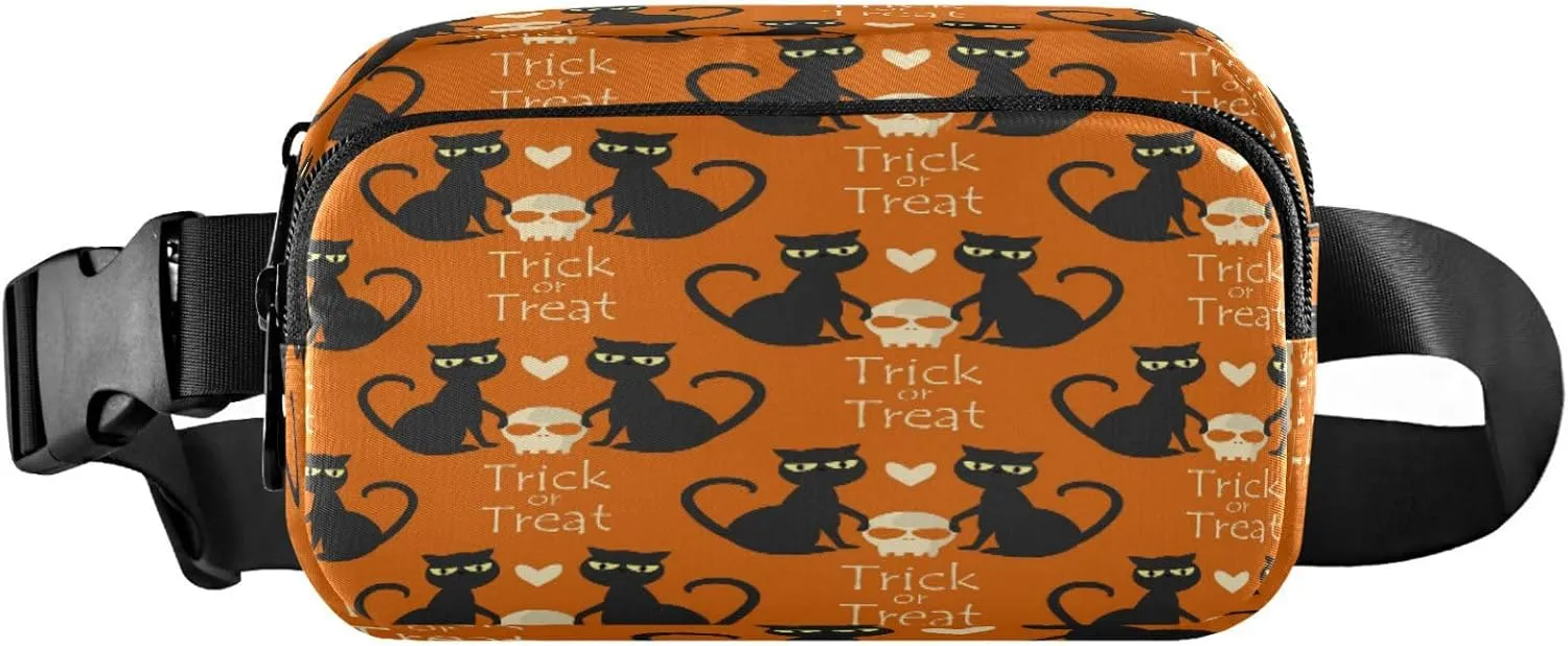 Boccsty Halloween Skull Cat Belt Bag for Women Men Animal Fanny Pack Small Waist Pouch Crossbody Bags for Outdoor Hiking Running Travel