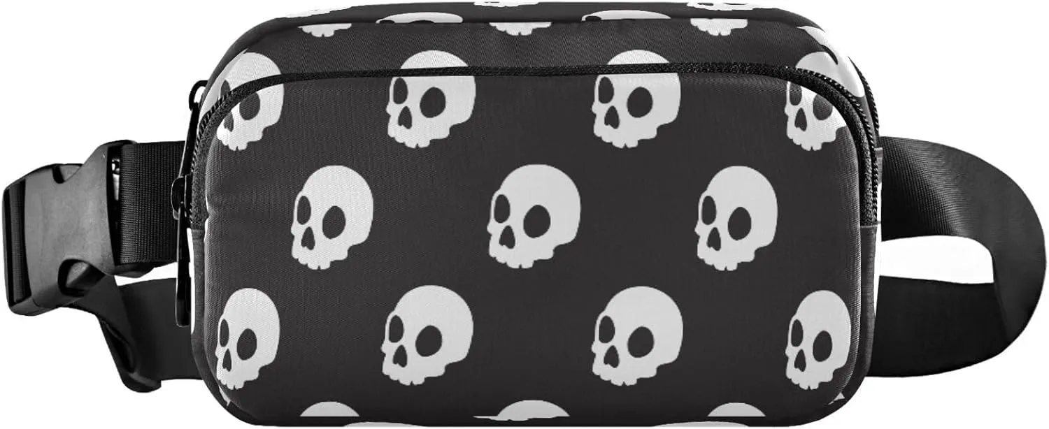 Boccsty Halloween Skull Ghosts Head Belt Bag for Women Men Fanny Pack Small Waist Pouch Crossbody Bags for Outdoor Hiking Running Travel
