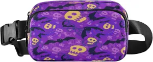 Boccsty Halloween Skulls Bats Belt Bag for Women Men Fanny Pack Small Waist Pouch Crossbody Bags for Outdoor Hiking Running Travel