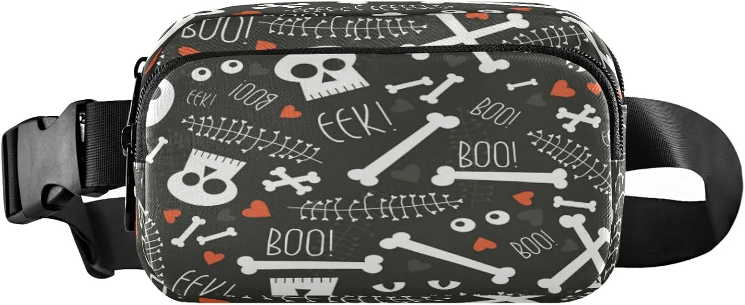 Boccsty Halloween Skulls Bones Eyes Belt Bag for Women Men Fanny Pack Small Waist Pouch Crossbody Bags for Outdoor Hiking Running Travel