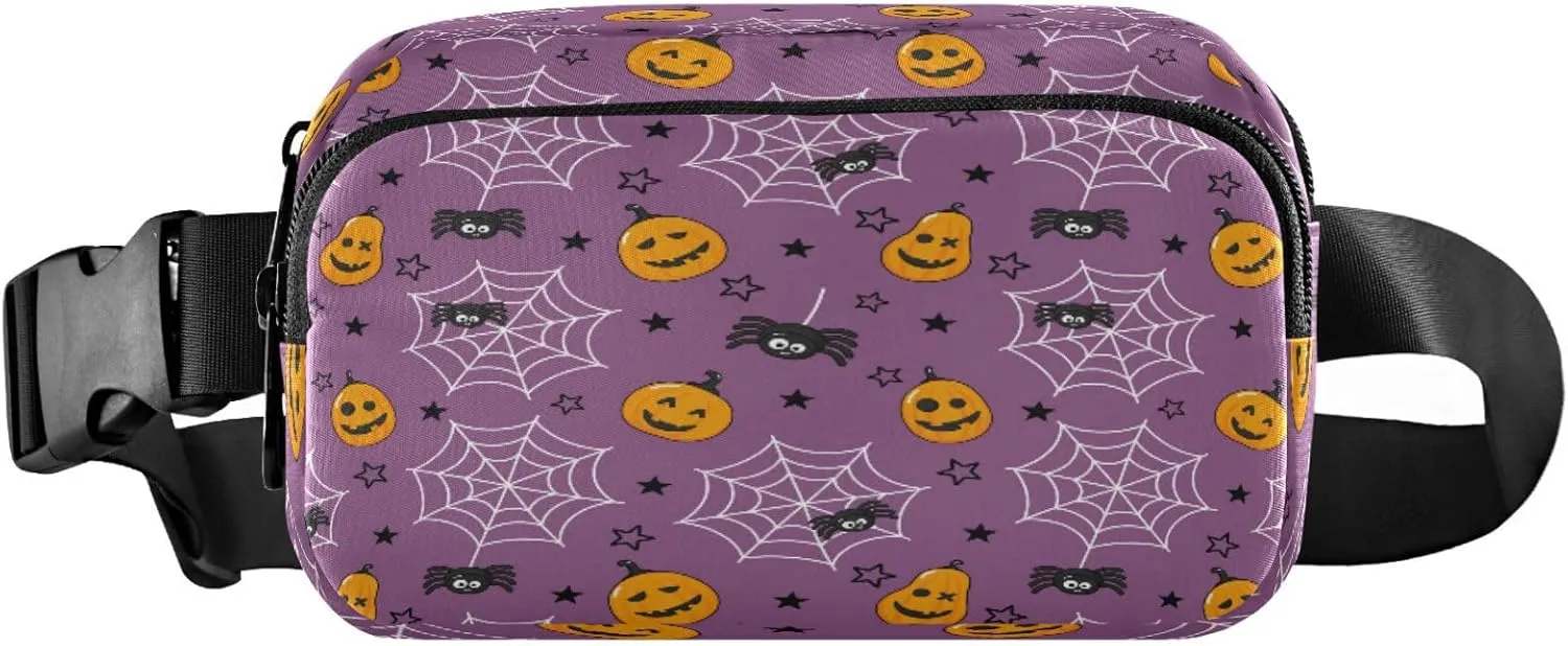 Boccsty Halloween Spider Cobweb Pumpkin Belt Bag for Women Men Fanny Pack Small Waist Pouch Crossbody Bags for Outdoor Hiking Running Travel