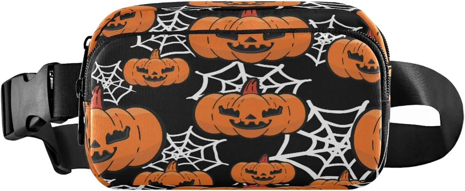 Boccsty Halloween Spider Web Pumpkins Belt Bag for Women Men Trick Or Treat Fanny Pack Small Waist Pouch Crossbody Bags for Outdoor Hiking Running Travel