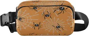 Boccsty Halloween Spiders Web Orange Belt Bag for Women Men Fanny Pack Small Waist Pouch Crossbody Bags for Outdoor Hiking Running Travel