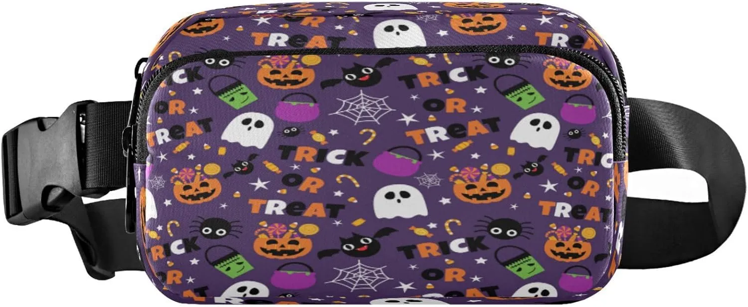 Boccsty Halloween White Ghost Pumpkin Belt Bag for Women Men Fanny Pack Small Waist Pouch Crossbody Bags for Outdoor Hiking Running Travel