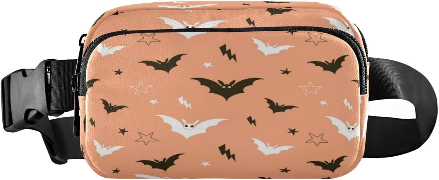 Boccsty Happy Halloween Bat Belt Bag for Women Men Fanny Pack Small Waist Pouch Crossbody Bags for Outdoor Hiking Running Travel