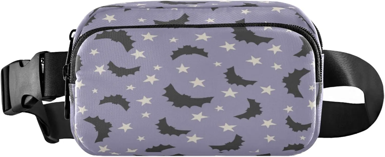 Boccsty Happy Halloween Cute Vector Seamless Pattern with Cartoon Bat Stars Belt Bag for Women Men Fanny Pack Small Waist Pouch Crossbody Bags for Outdoor Hiking Running Travel