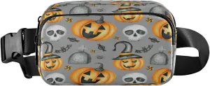 Boccsty Happy Halloween Jack O' Lantern Pumpkins Skull Bat Belt Bag for Women Men Fanny Pack Small Waist Pouch Crossbody Bags for Outdoor Hiking Running Travel