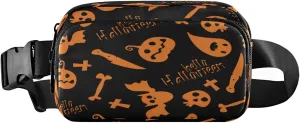 Boccsty Hello Halloween Skull Bats Belt Bag for Women Men Fanny Pack Small Waist Pouch Crossbody Bags for Outdoor Hiking Running Travel