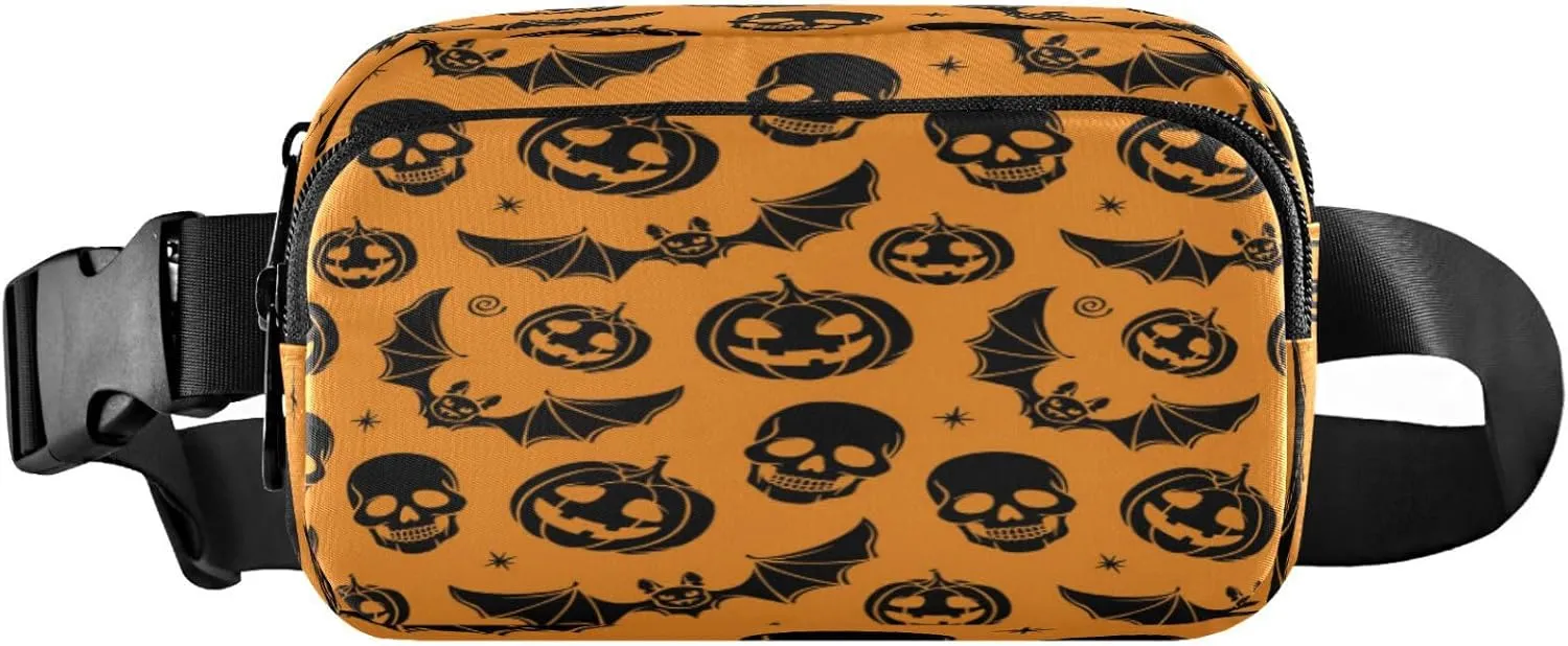 Boccsty Pumpkin Bat Belt Bag for Women Men Halloween Skull Fanny Pack Small Waist Pouch Crossbody Bags for Outdoor Hiking Running Travel