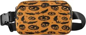 Boccsty Pumpkin Bat Belt Bag for Women Men Halloween Skull Fanny Pack Small Waist Pouch Crossbody Bags for Outdoor Hiking Running Travel