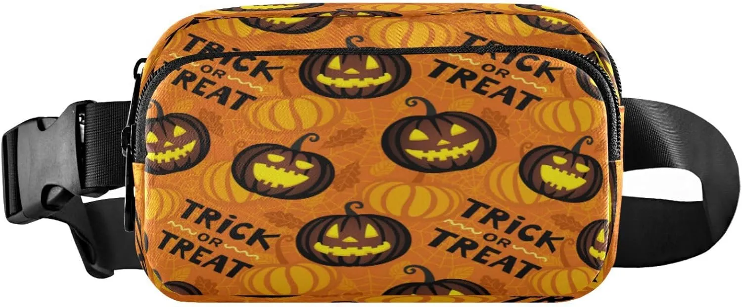 Boccsty Pumpkin Leaves Spider Web Belt Bag for Women Men Halloween Fanny Pack Small Waist Pouch Crossbody Bags for Outdoor Hiking Running Travel