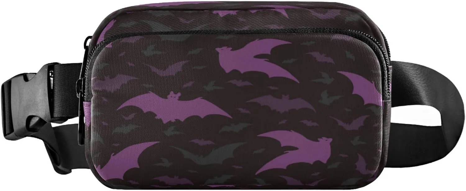 Boccsty Purple Halloween Bats Belt Bag for Women Men Fanny Pack Small Waist Pouch Crossbody Bags for Outdoor Hiking Running Travel
