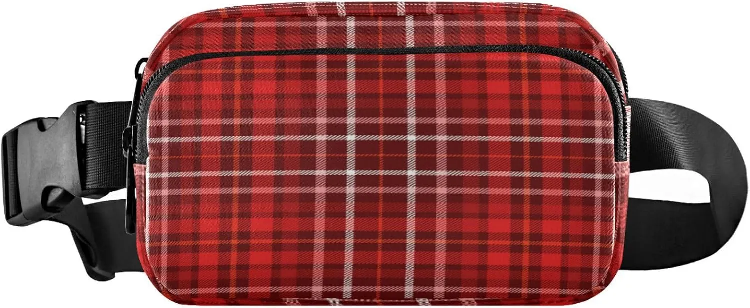 Boccsty Red Black Tartan Plaid Belt Bag for Women Men Fanny Pack Small Waist Pouch Crossbody Bags for Outdoor Hiking Running Travel