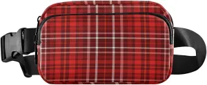 Boccsty Red Black Tartan Plaid Belt Bag for Women Men Fanny Pack Small Waist Pouch Crossbody Bags for Outdoor Hiking Running Travel