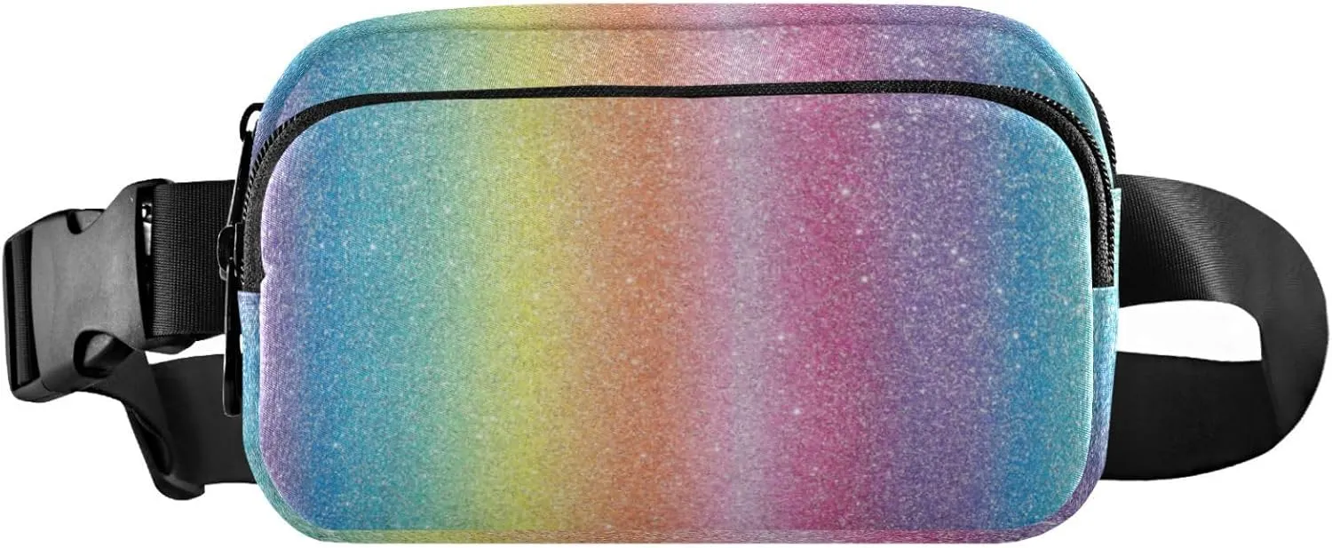Boccsty Shiny Multi-colored Glitter Belt Bag for Women Men Fanny Pack Small Waist Pouch Crossbody Bags for Outdoor Hiking Running Travel