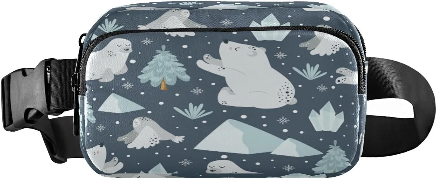 Boccsty Walrus Polar Bear Belt Bag for Women Men Fanny Pack Small Waist Pouch Crossbody Bags for Outdoor Hiking Running Travel