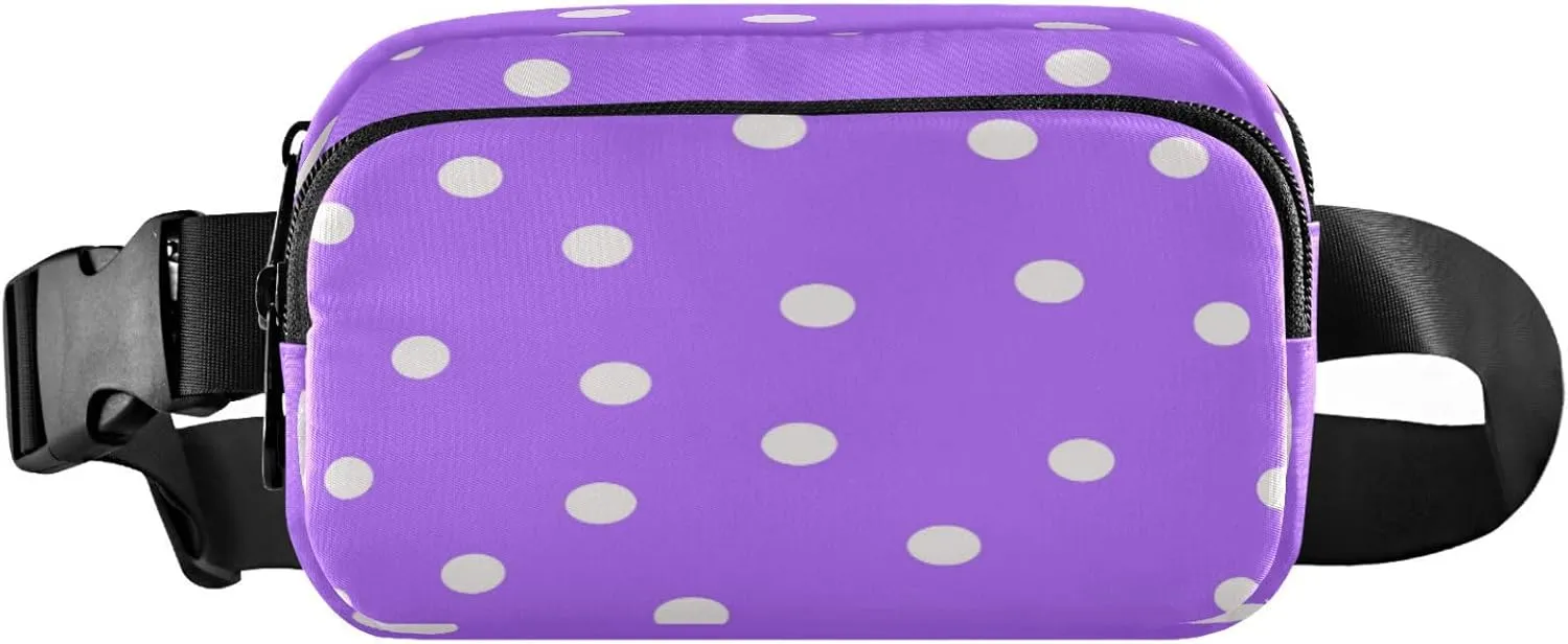 Boccsty White Dots Polka Dot Purple Belt Bag for Women Men Fanny Pack Small Waist Pouch Crossbody Bags for Outdoor Hiking Running Travel