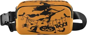 Boccsty Witch Bat Pumpkin Belt Bag for Women Men Halloween Fanny Pack Small Waist Pouch Crossbody Bags for Outdoor Hiking Running Travel