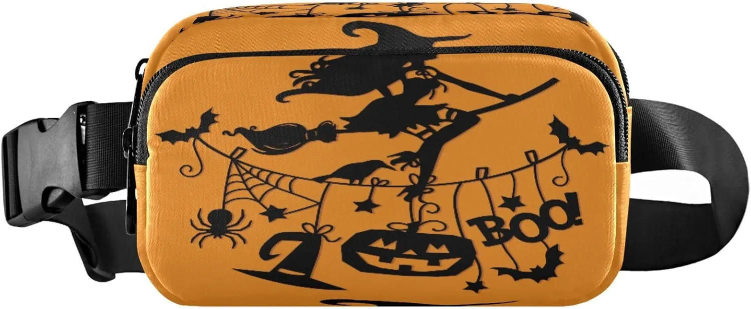 Boccsty Witch Bat Pumpkin Belt Bag for Women Men Halloween Fanny Pack Small Waist Pouch Crossbody Bags for Outdoor Hiking Running Travel
