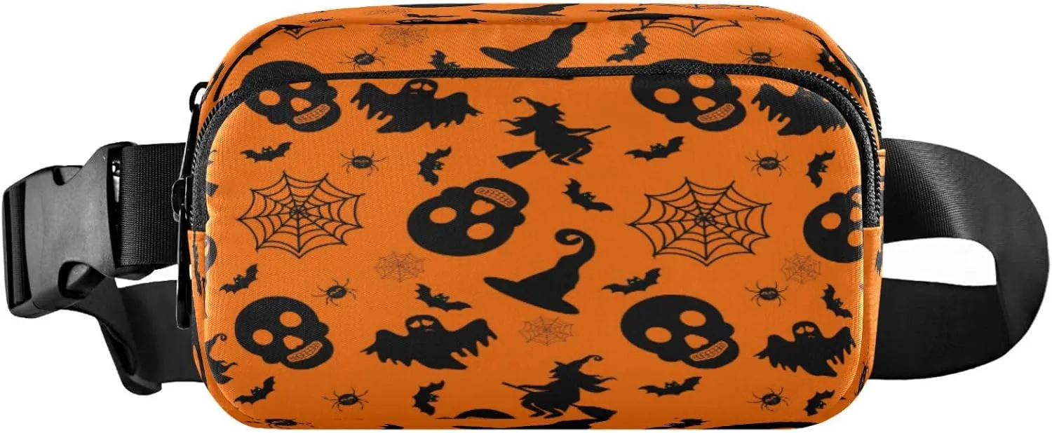 Boccsty Witch Bat Spider Belt Bag for Women Men Halloween Cartoon Fanny Pack Small Waist Pouch Crossbody Bags for Outdoor Hiking Running Travel