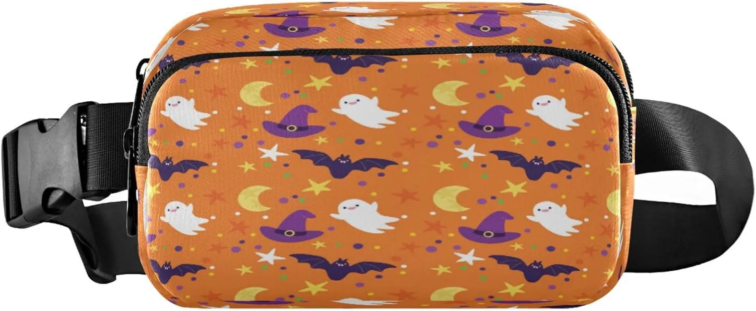 Boccsty Witch Pumpkins Skulls Spiders Belt Bag for Women Men Halloween Moon Fanny Pack Small Waist Pouch Crossbody Bags for Outdoor Hiking Running Travel