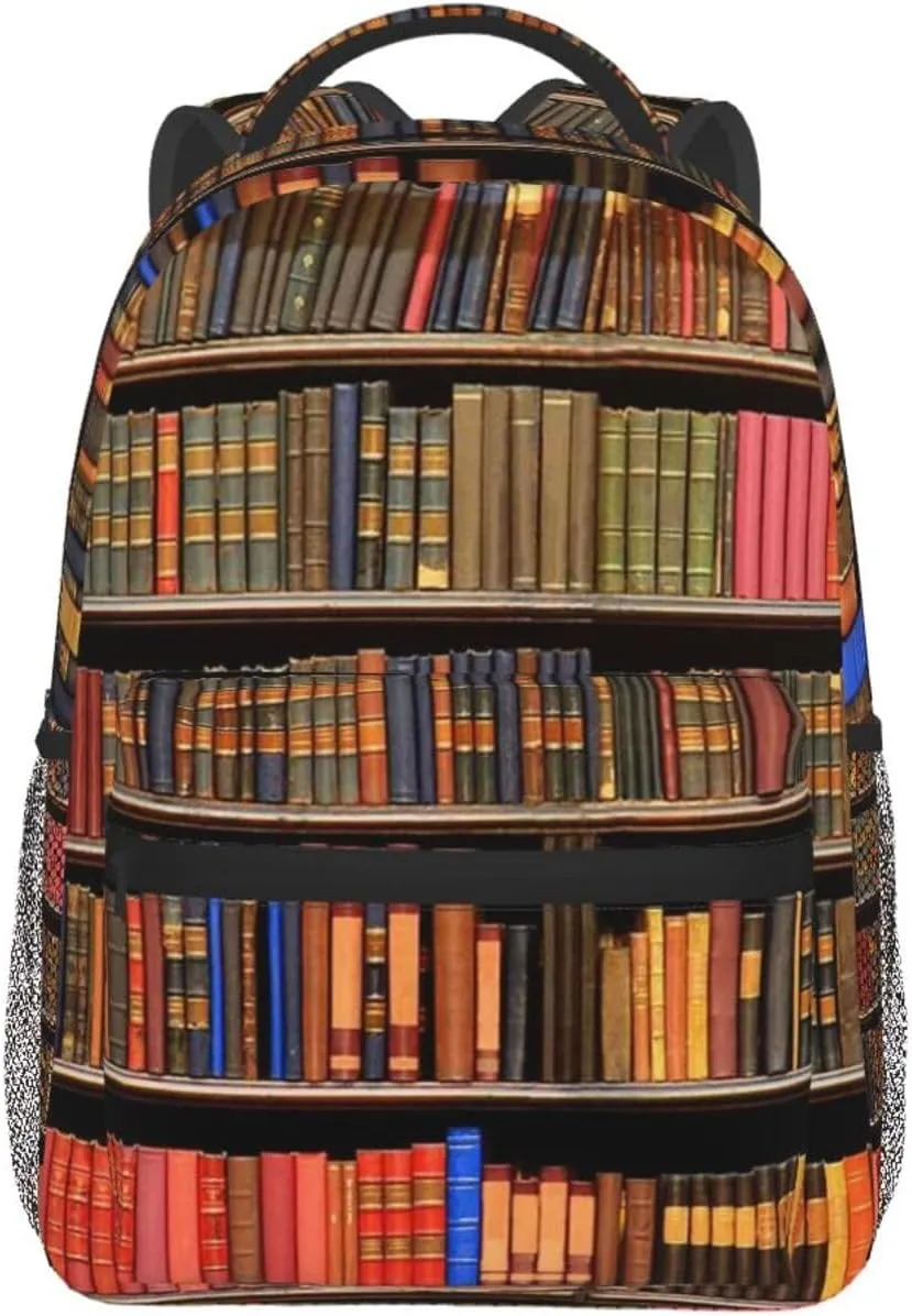 Book Pattern Backpacks Vintage Laptop Bookbag Computer Bag Hiking Travel Daypack for Women Men