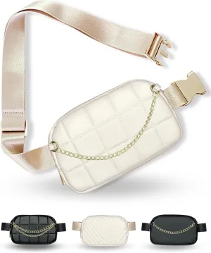 Boutique Luxury Chain Belt Bag | Crossbody Bag Leather Fanny Pack for Women Fashionable | Cute Everywhere Bum Hip Waist Designer Pack | Small Travel Fashion Chest Bag (Extended Strap, Cream | Square)