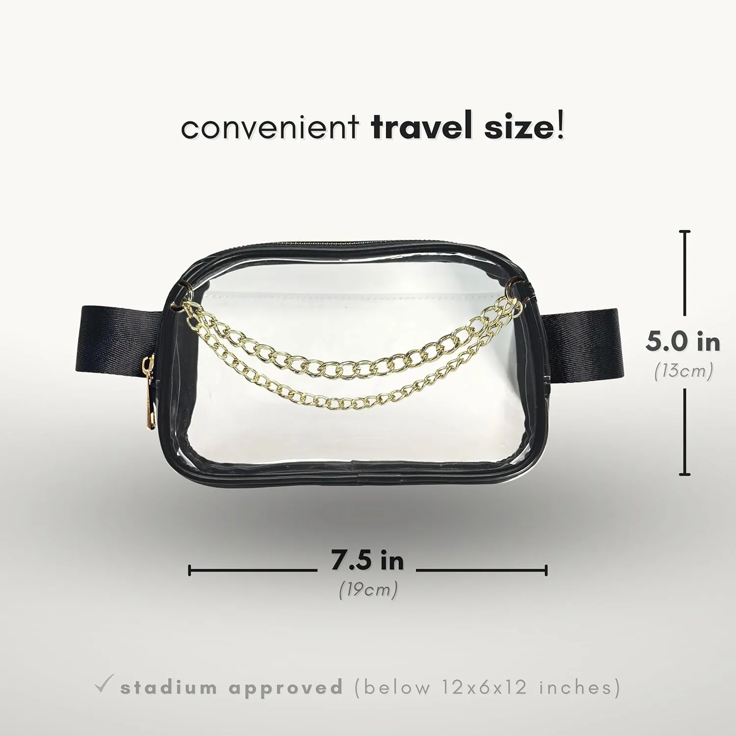 Boutique Luxury Chain Belt Bag | Crossbody Bag Leather Fanny Pack for Women Fashionable | Extended Plus Size | Everywhere Waist Pack | Small Chest Bag (Small Strap Length, Black | Clear)