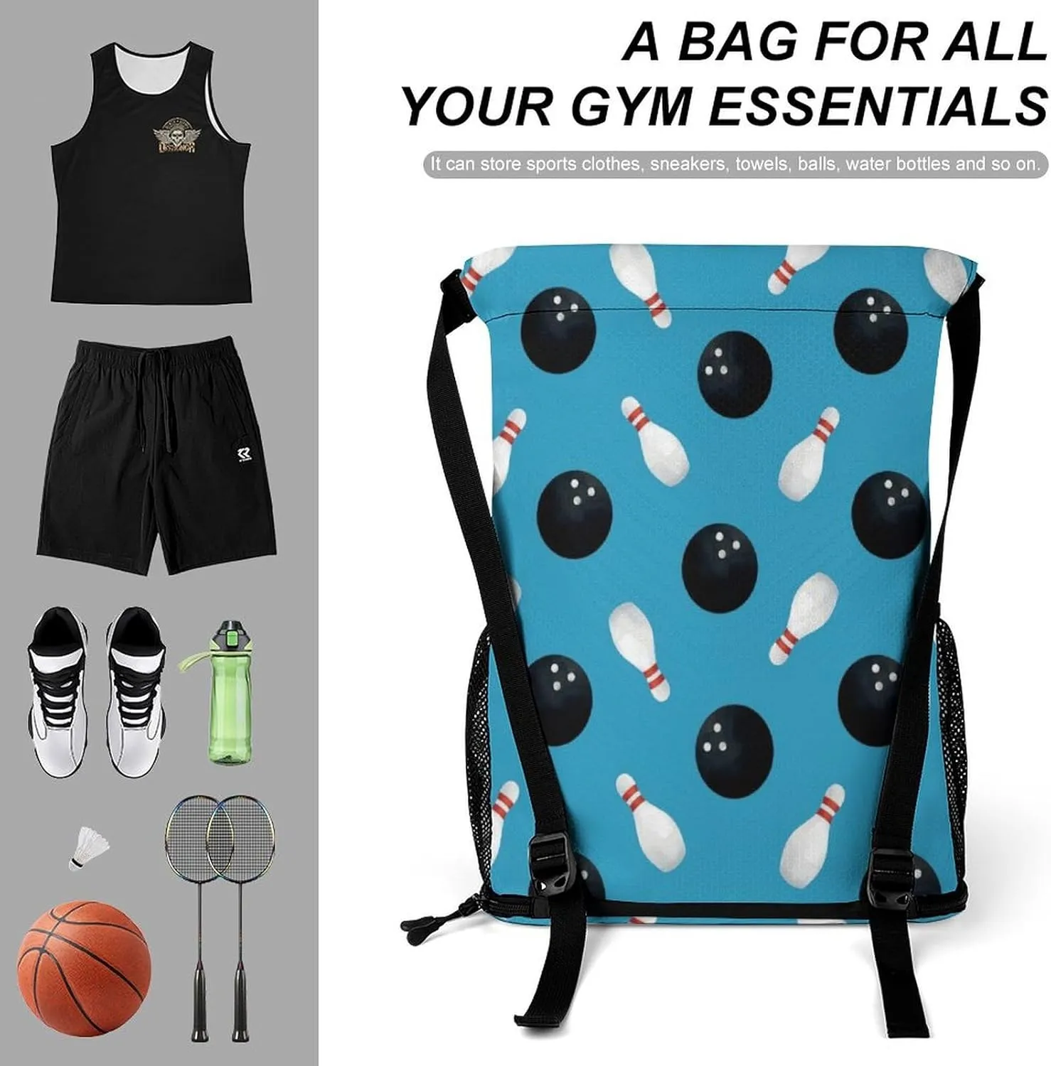Bowling Balls Drawstring Bag Man Women Casual String Back Durable Drawstring Bags Gym Backpack Hiking Sacks Classic String Packs Yoga Backpacks