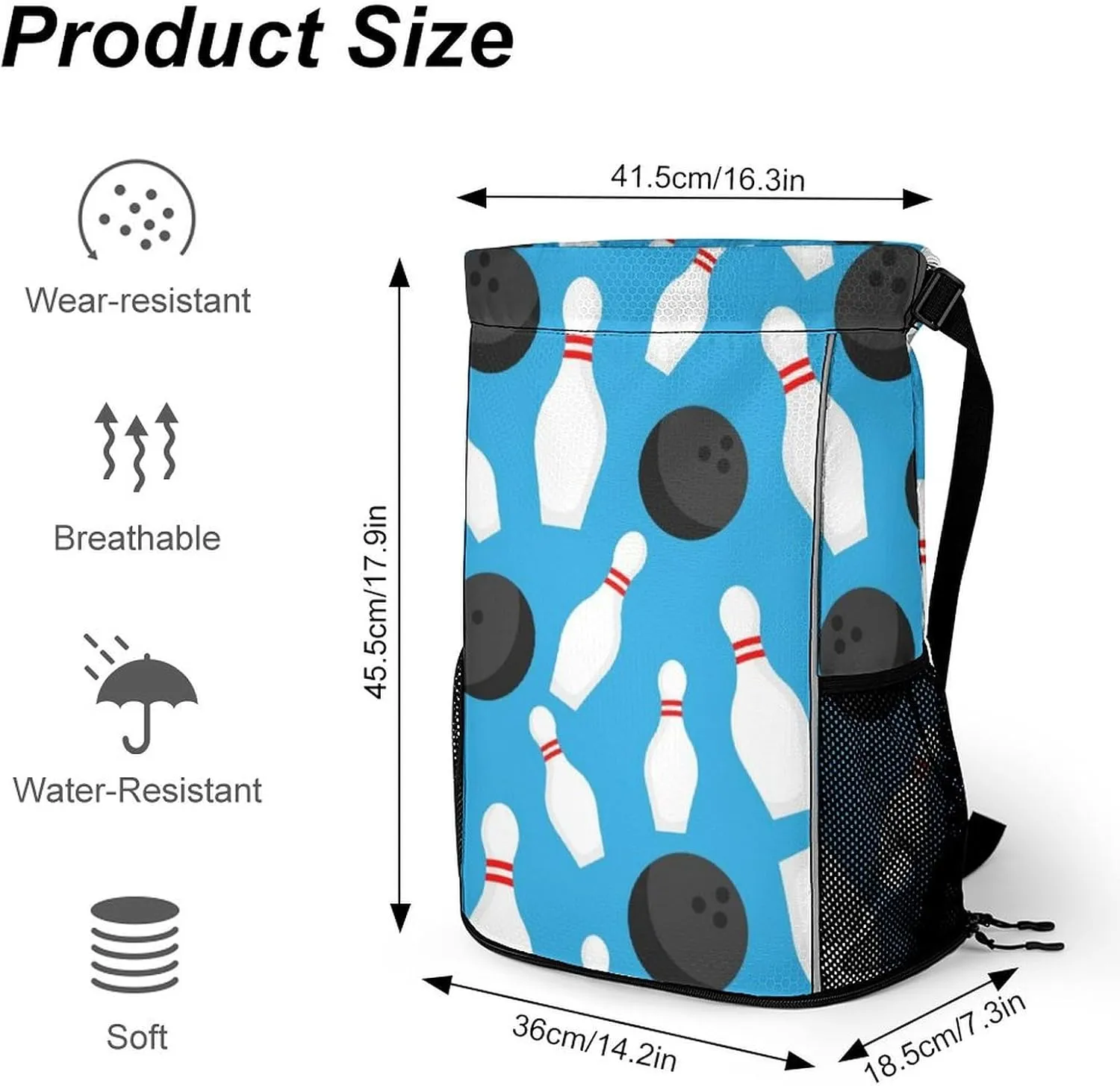 Bowling Balls Drawstring Bag Mens Womans Casual String Back Durable Drawstring Bags Sports Drawstring Backpack Hiking Sacks Classic String Packs Travel Backpacks