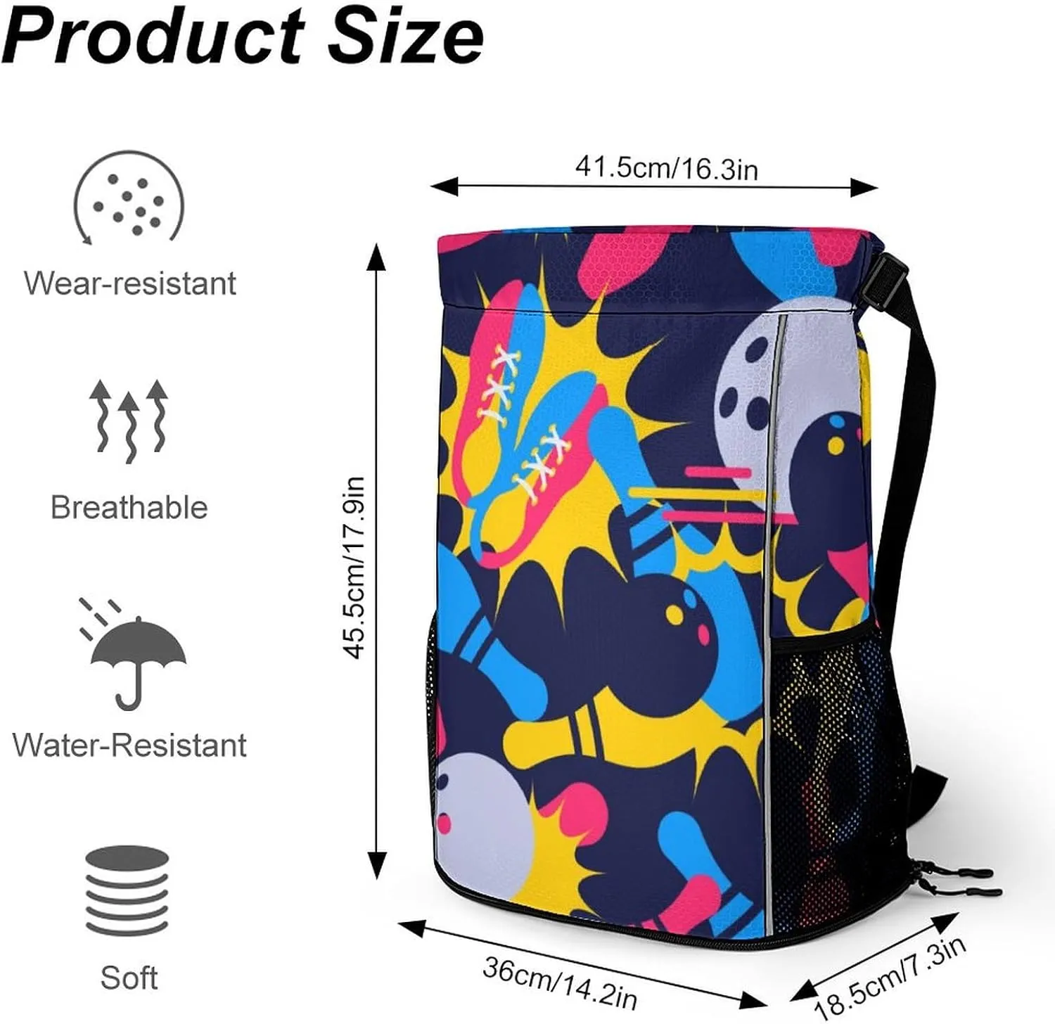 Bowling Balls Drawstring Bag Mens Womens Casual String Back Durable Drawstring Bags Sports Drawstring Backpack Hiking Sacks Classic String Packs Yoga Backpacks