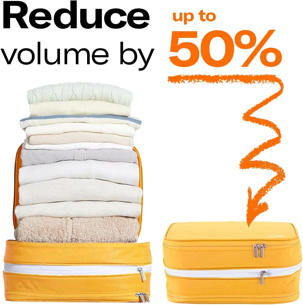 Branden Compression Packing Cubes 24" B Set | S L XL, Yellow, 3pcs l Travel Essentials l Organizer Set for Suitcase,Luggage l Overnight Trip, Road Trip, Beach, Cruise