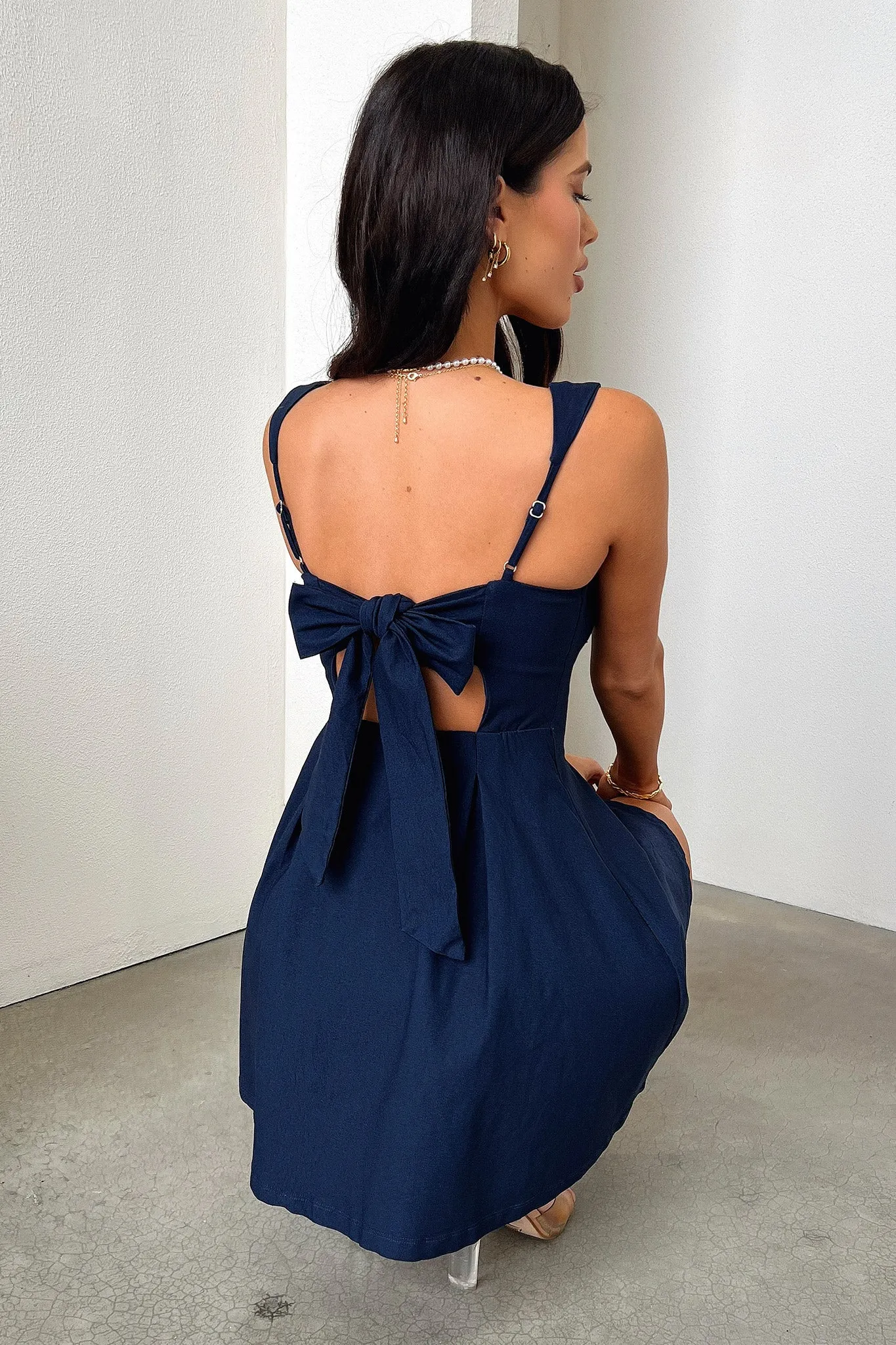 Bransley Square Neck Mini Dress - Navy