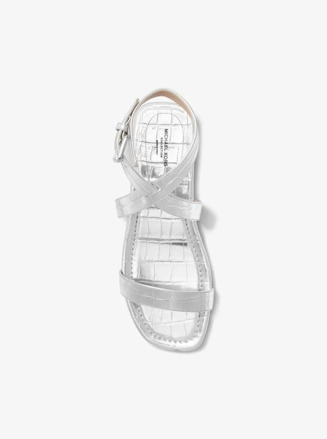 Bridgette Metallic Crocodile Embossed Leather Sandal