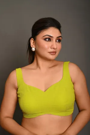 Bright Green Sleeveless Blouse in Georgette with Sweetheart Neckline