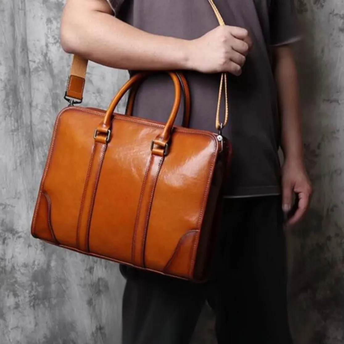 Business Handbags Briefcases Laptop Bags Mens Genuine Leather Carrying Cases Messenger Shoulder Bags
