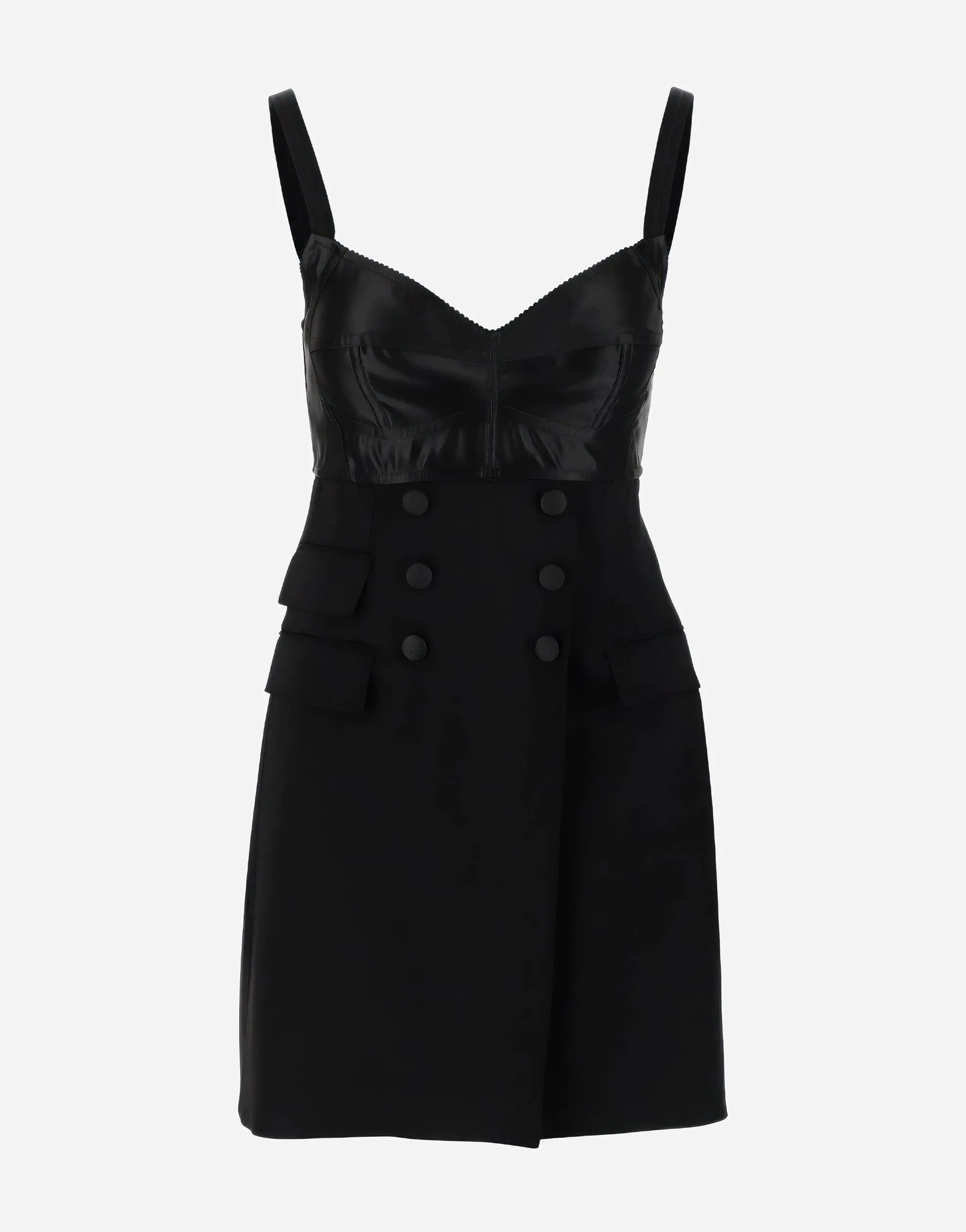 Buttoned Stretch Wool Mini Dress