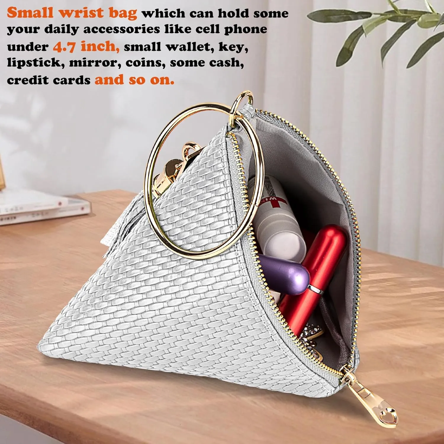 bvya Leather Triangle Wristlet Clutch Purse Handbag - Pyramid Evening Cocktail Wallet Tassel Charm