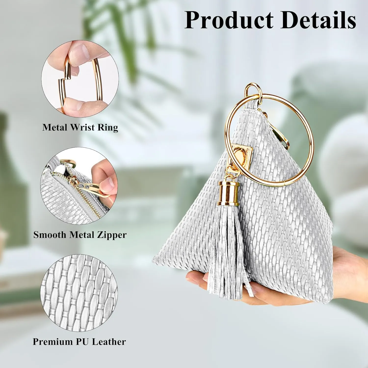 bvya Leather Triangle Wristlet Clutch Purse Handbag - Pyramid Evening Cocktail Wallet Tassel Charm