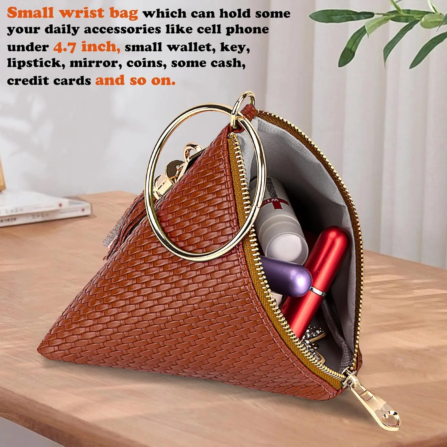 bvya Leather Triangle Wristlet Clutch Purse Handbag - Pyramid Evening Cocktail Wallet Tassel Charm